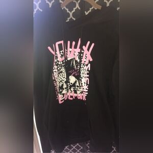 Rue21 Black Hoodie with Pink Skull Graphic